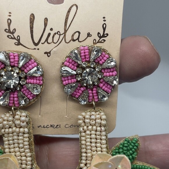 Viola Pink Champaign Bubbly Beaded Earrings New - Picture 4 of 6